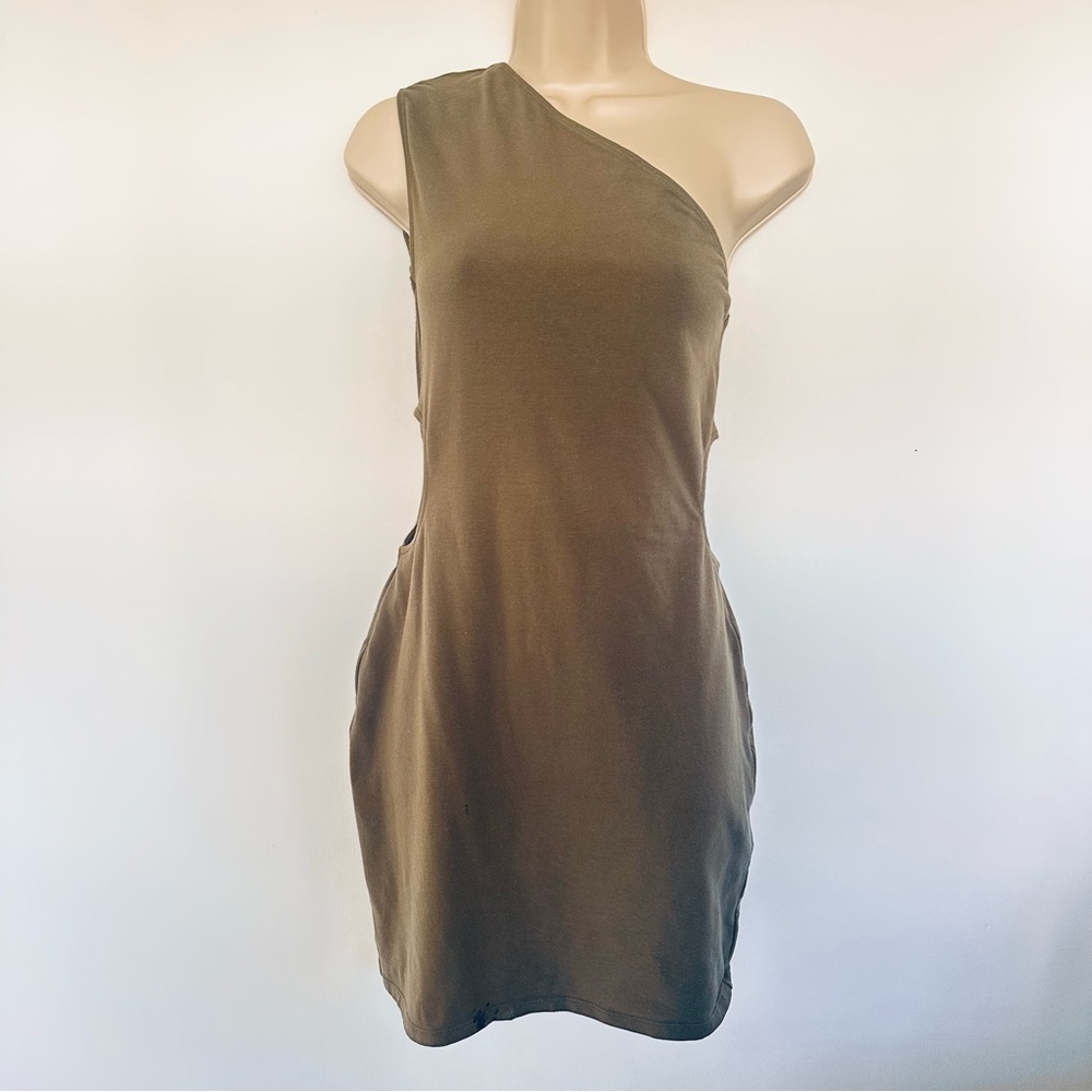 Z Supply Women’s One-Shoulder Olive Green Cut Out Dress Medium